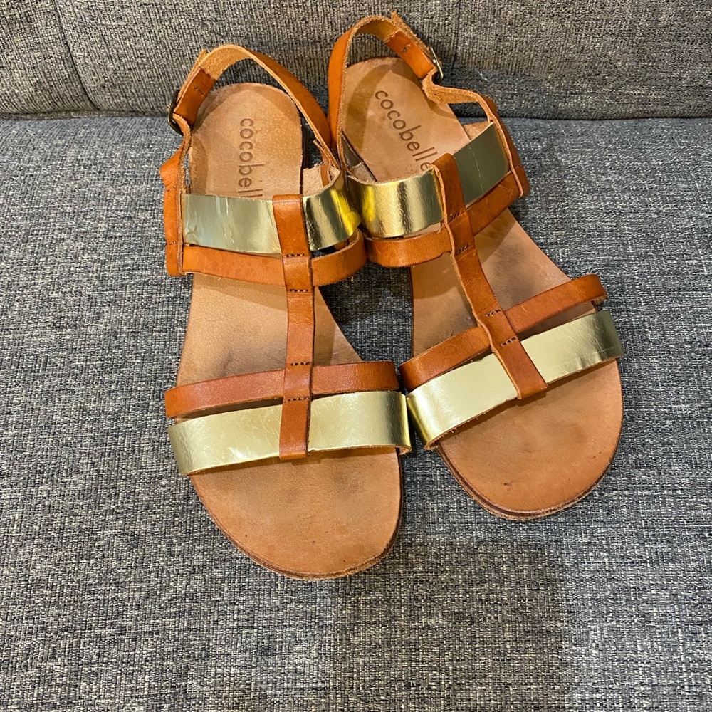 Cocobelle Brown and Gold Leather Sandals Women’s Size 40